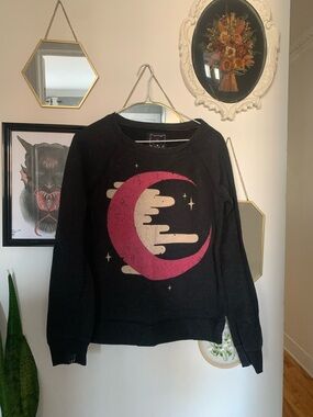 Drop Dead Clothing - Black Crewneck Sweatshirt with Pink Crescent Moon Graphic